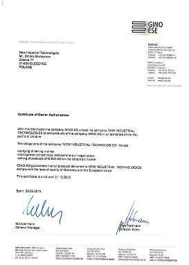 Certificate of Dealer Authorization - GINO ESE